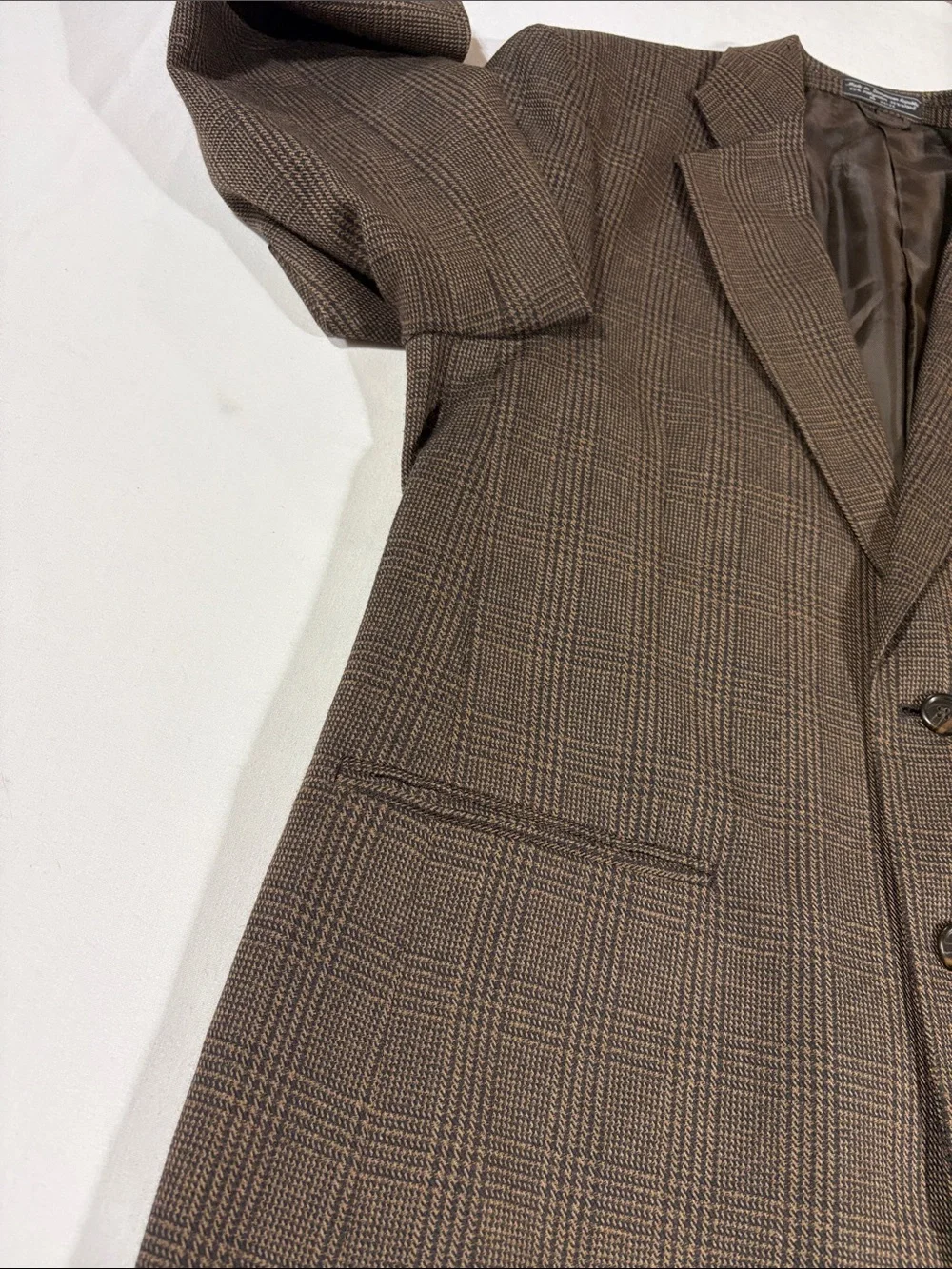 Stanley Blacker Men’s Brown Plaid Tweed Blazer Classic 2 Button Sport Coat 42R
